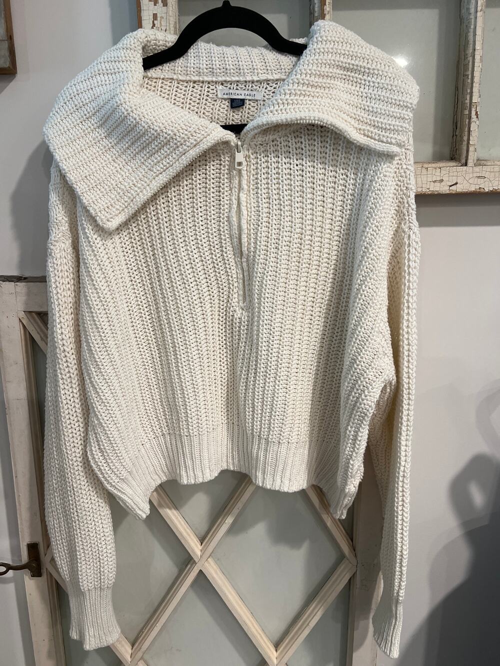 American Eagle size large cream colored cotton blend sweater